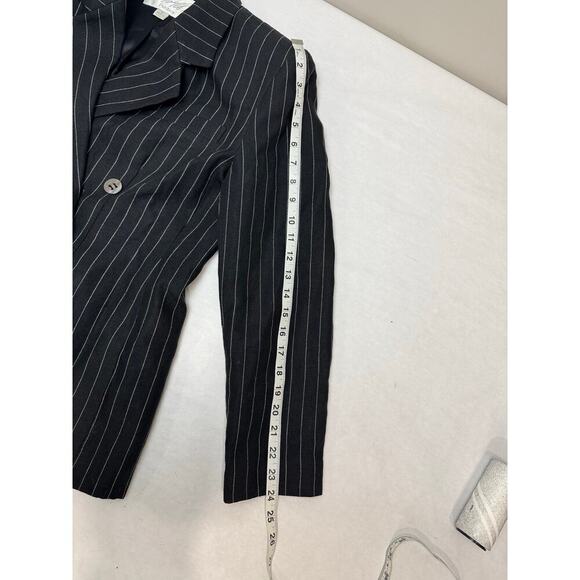 Vintage 1980 Women Cinched Blazer Double Breasted Linen Stripe Shoulder Pads 8P - Picture 8 of 11